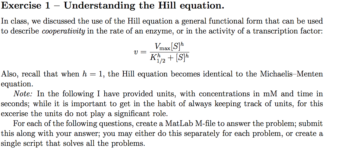 Solved v = = Exercise 1 Understanding the Hill equation.