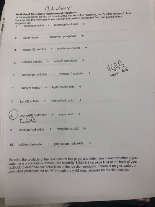 Solved Worksheet 5 DoubleReplacement Reactions In Thes...
