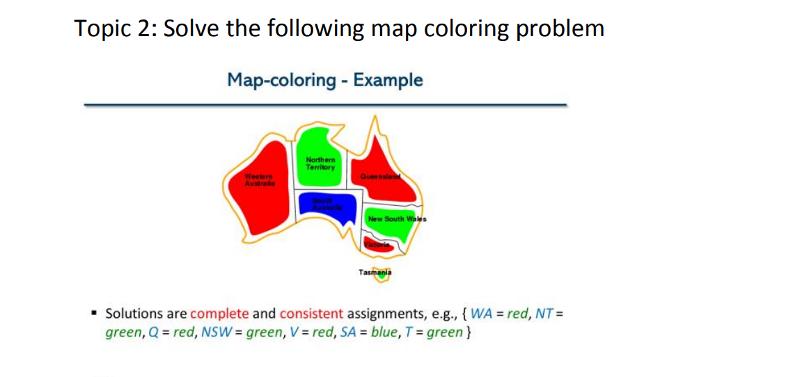 Topic 2: Solve the following map coloring problem | Chegg.com