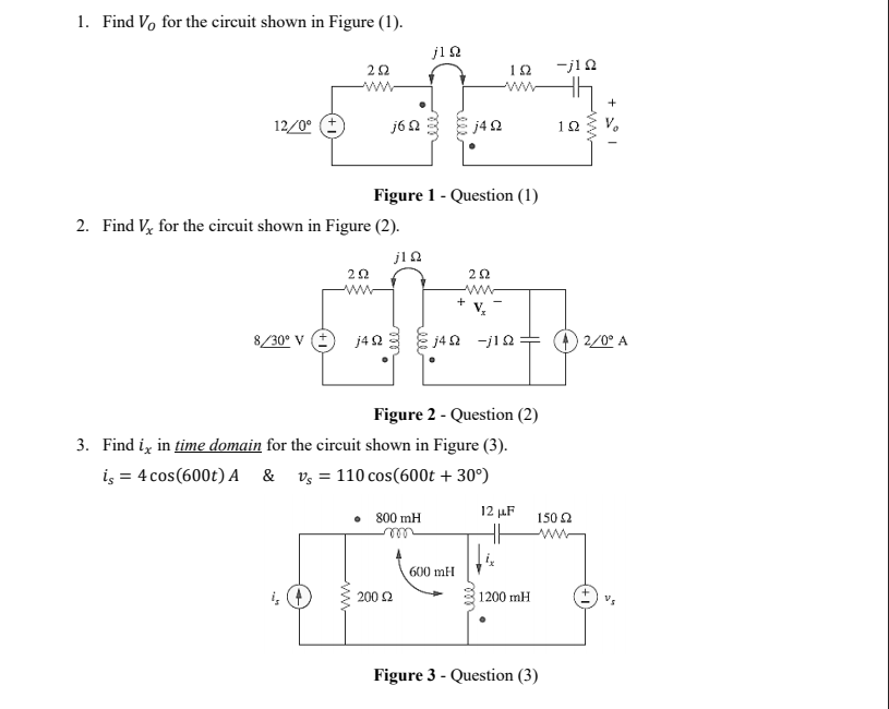 Solved 1. Find V, for the circuit shown in Figure (1). 12 22 | Chegg.com