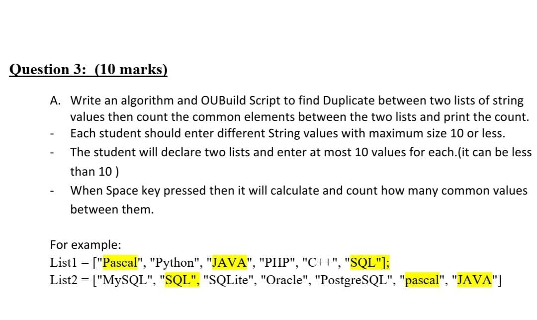 Solved Question 3: (10 marks) A. Write an algorithm and | Chegg.com