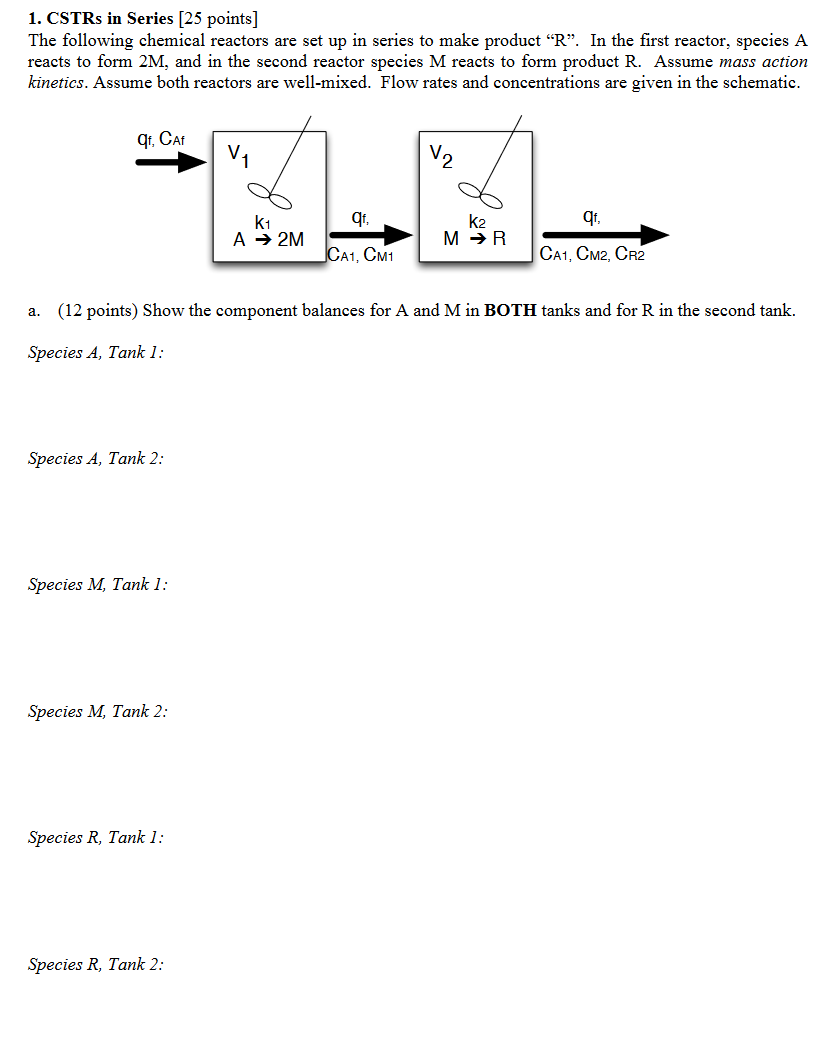 Solved 1. CSTRs in Series (25 points] The following chemical | Chegg.com