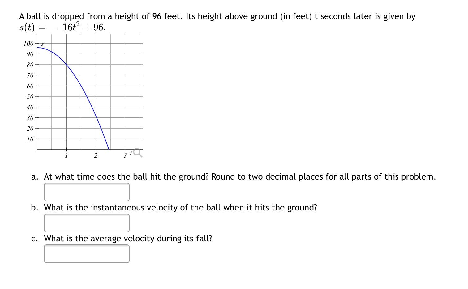 Solved A ball is dropped from a height of 96 feet. Its | Chegg.com