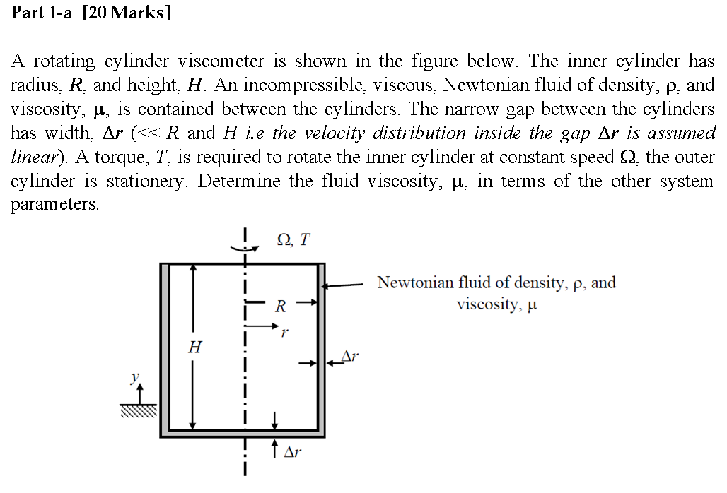 Solved Part 1-a [20 Marks] A rotating cylinder viscometer is | Chegg.com