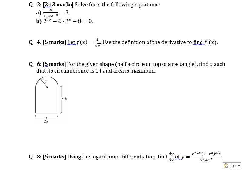 Solved 5 Q-2: [2+3 marks] Solve for x the following | Chegg.com