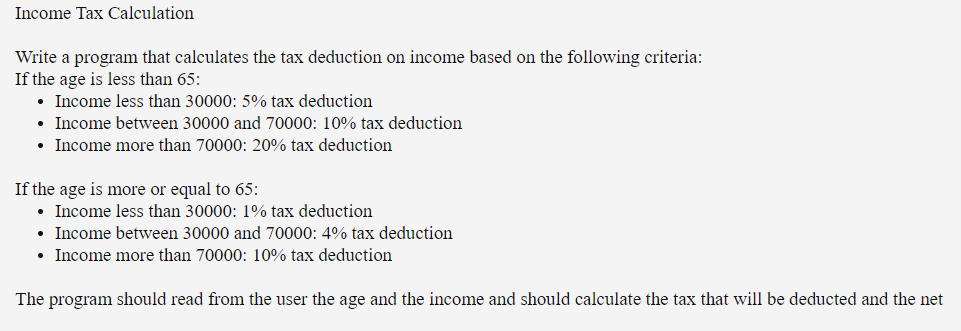Solved Income Tax Calculation Write a program that | Chegg.com
