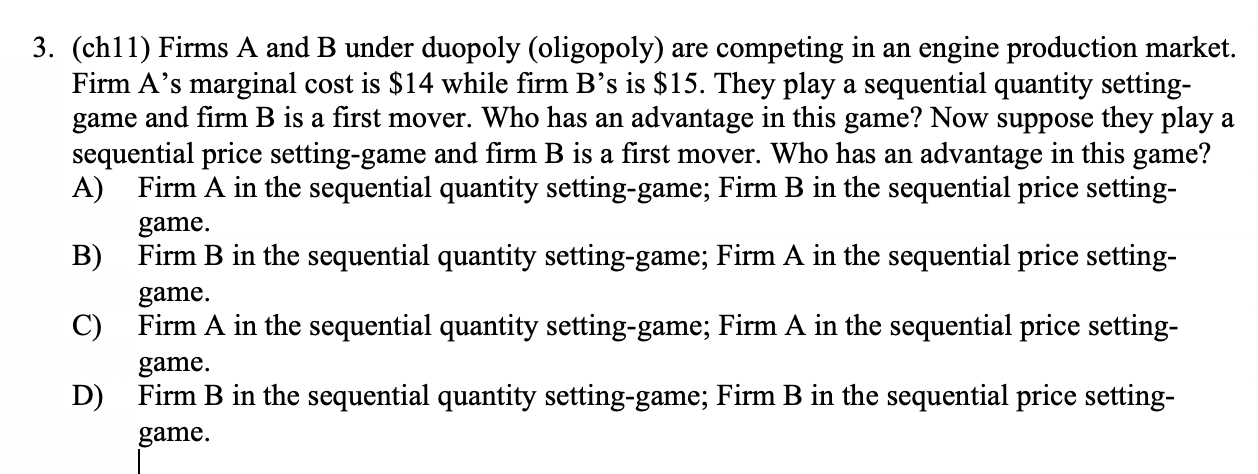 Solved 3. (ch11) Firms A And B Under Duopoly (oligopoly) Are | Chegg.com