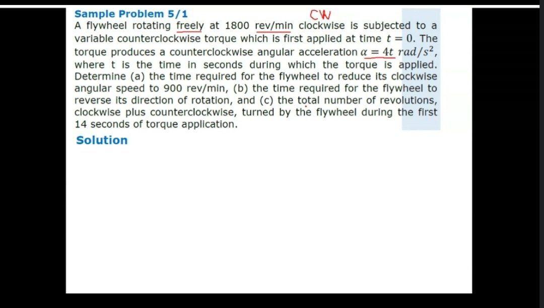 Solved Sample Problem 5/1 CW A flywheel rotating freely at | Chegg.com