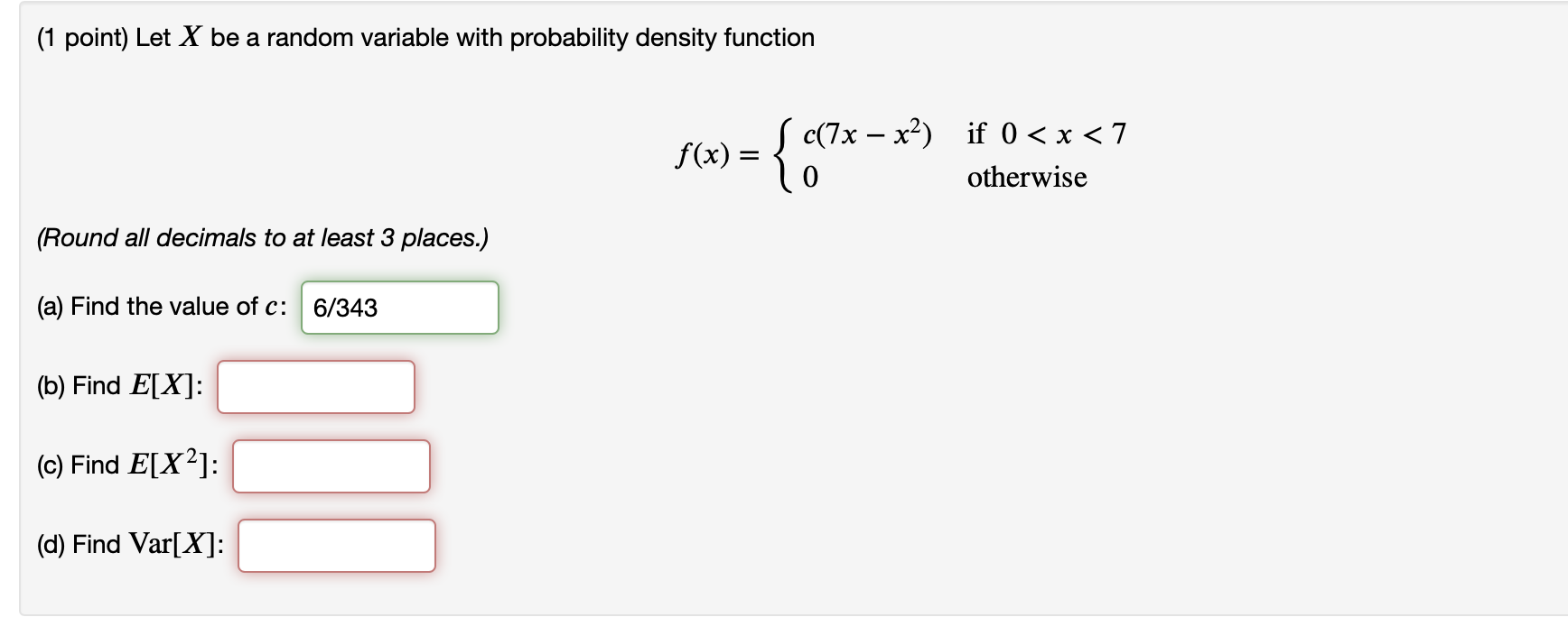 Solved (1 point) Let X be a random variable with probability | Chegg.com