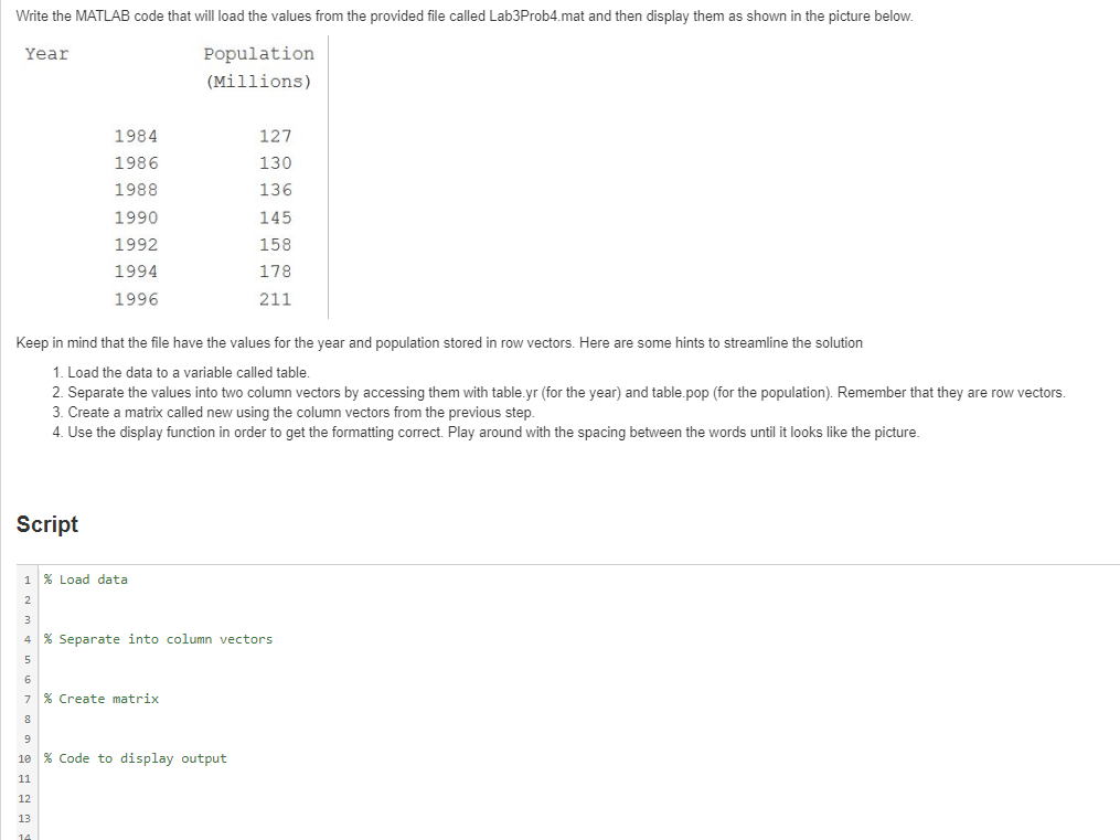 Solved Write the MATLAB code that will load the values from | Chegg.com