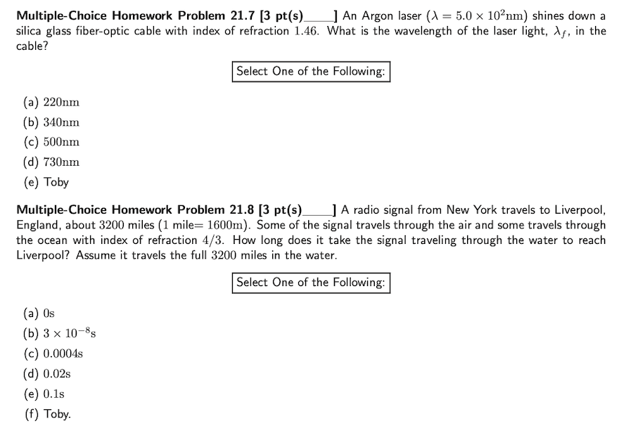 Solved Multiple-Choice Homework Problem 21.7 [3 Pt(s) ) An | Chegg.com