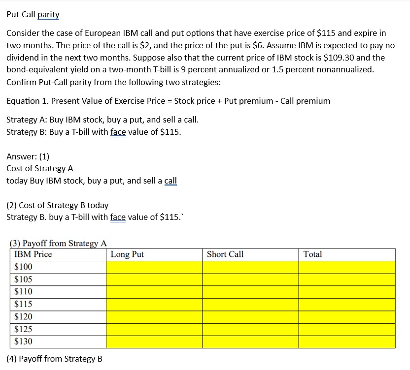 Solved Put-Call parity Consider the case of European IBM | Chegg.com