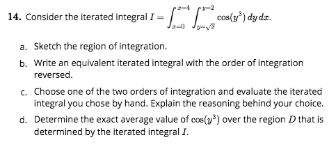 Solved 14 Consider The Iterated Integral I Cos Yº D Chegg Com