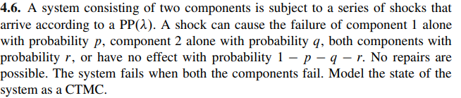 Solved 4.6. A system consisting of two components is subject | Chegg.com