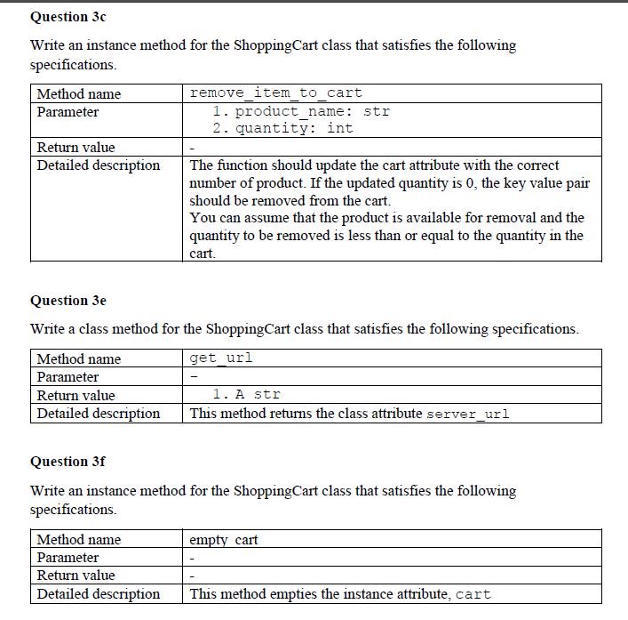 Solved Question 3a. Create a class that satisfy the | Chegg.com