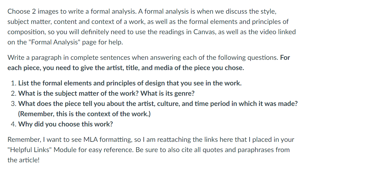 Choose 2 images to write a formal analysis. A formal | Chegg.com