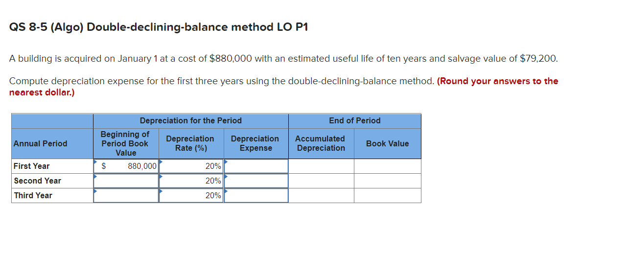 Solved Qs 8 5 Algo Double Declining Balance Method Lo P1 A 8869