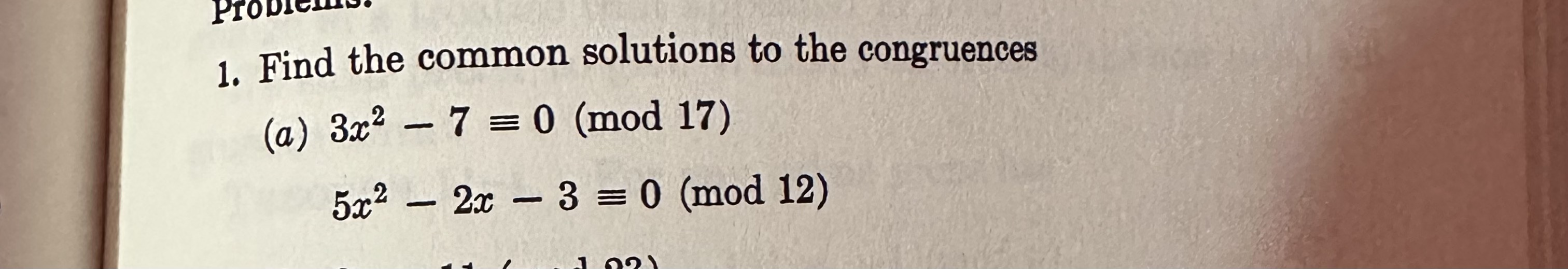 Solved 1. Find the common solutions to the congruences (a) | Chegg.com