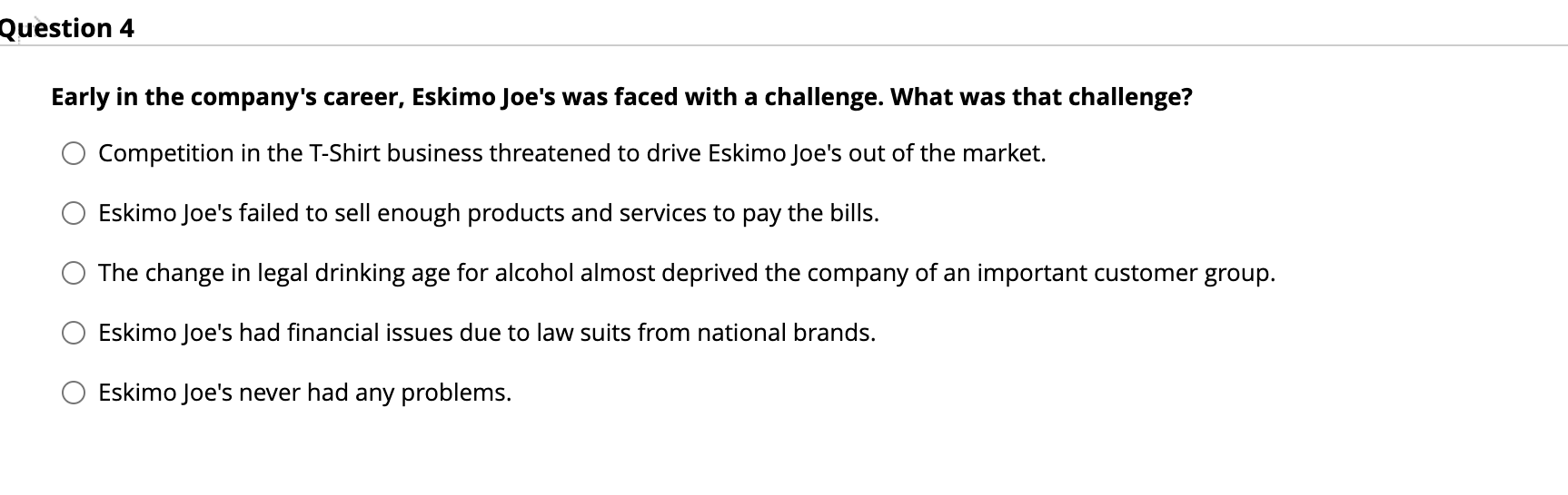 Early in the companys career, Eskimo Joes was faced with a challenge. What was that challenge?
Competition in the T-Shirt b