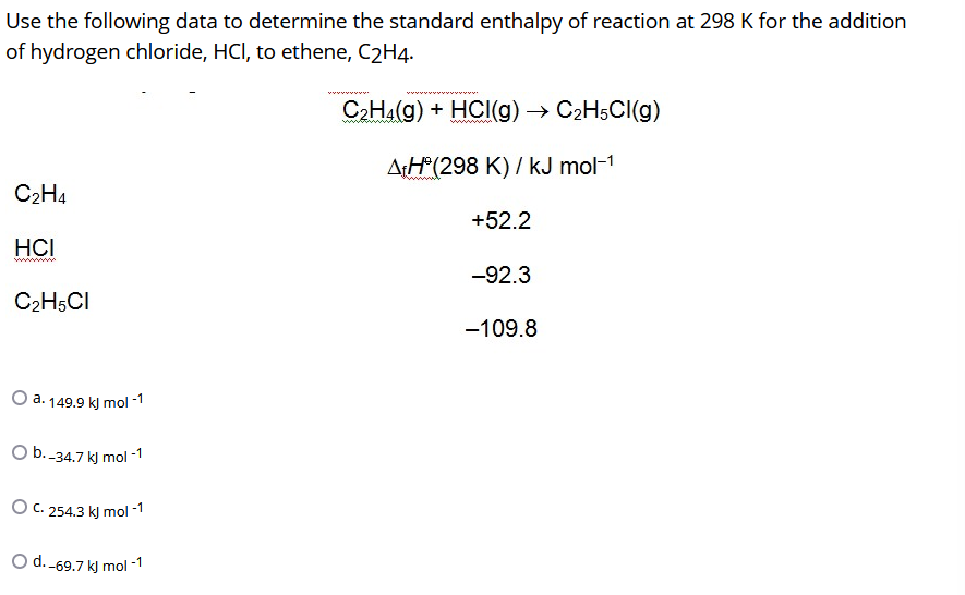 Solved Use the following data to determine the standard Chegg