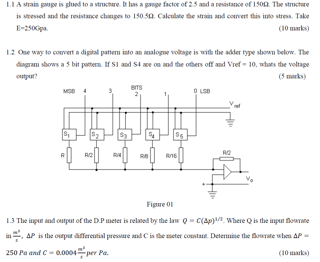 Solved 1.1 A strain gauge is glued to a structure. It has a | Chegg.com