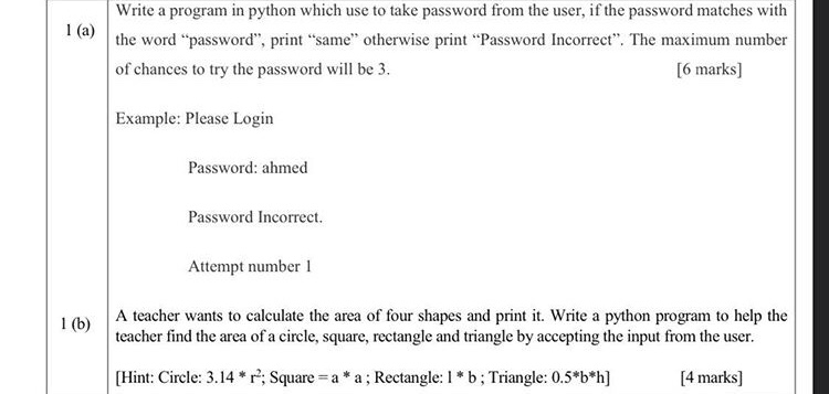 Solved 1 (a) Write a program in python which use to take | Chegg.com