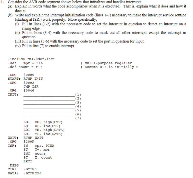 Solved 1. Consider the AVR code segment shown below that | Chegg.com