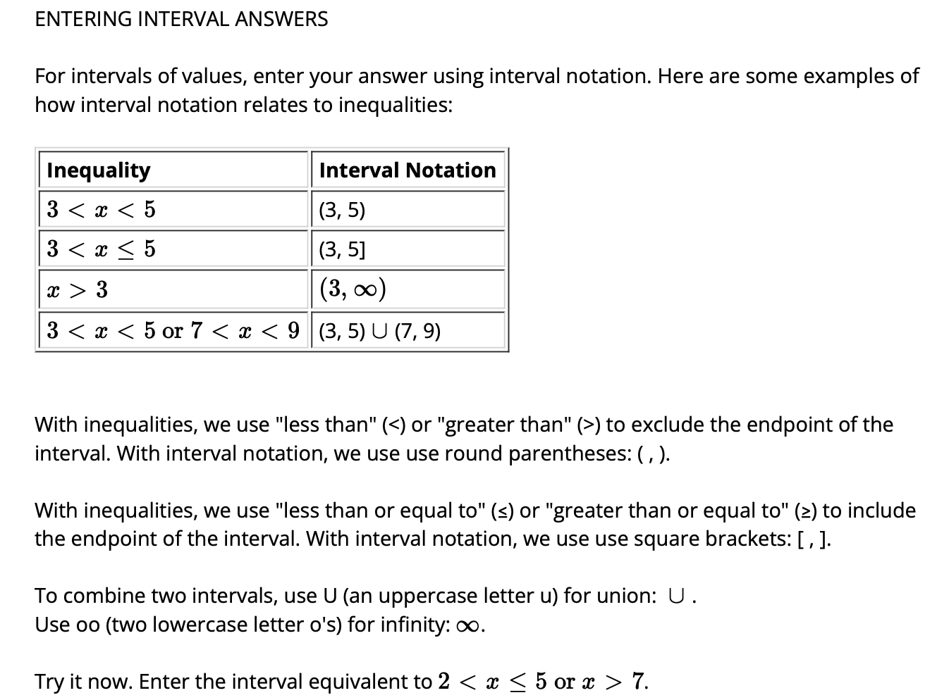 Solved ENTERING INTERVAL ANSWERS For intervals of values, | Chegg.com