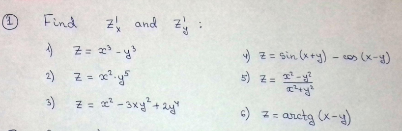 Solved 1 A Find Zx and Zy Z= x² - y² Z = x². ys 3) Z