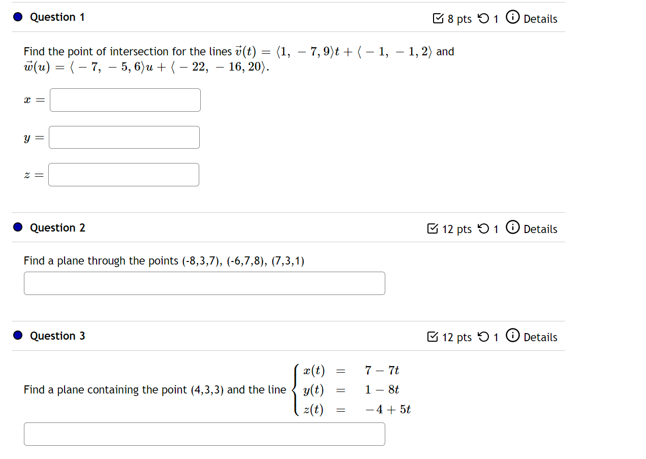 Solved Find the point of intersection for the lines | Chegg.com