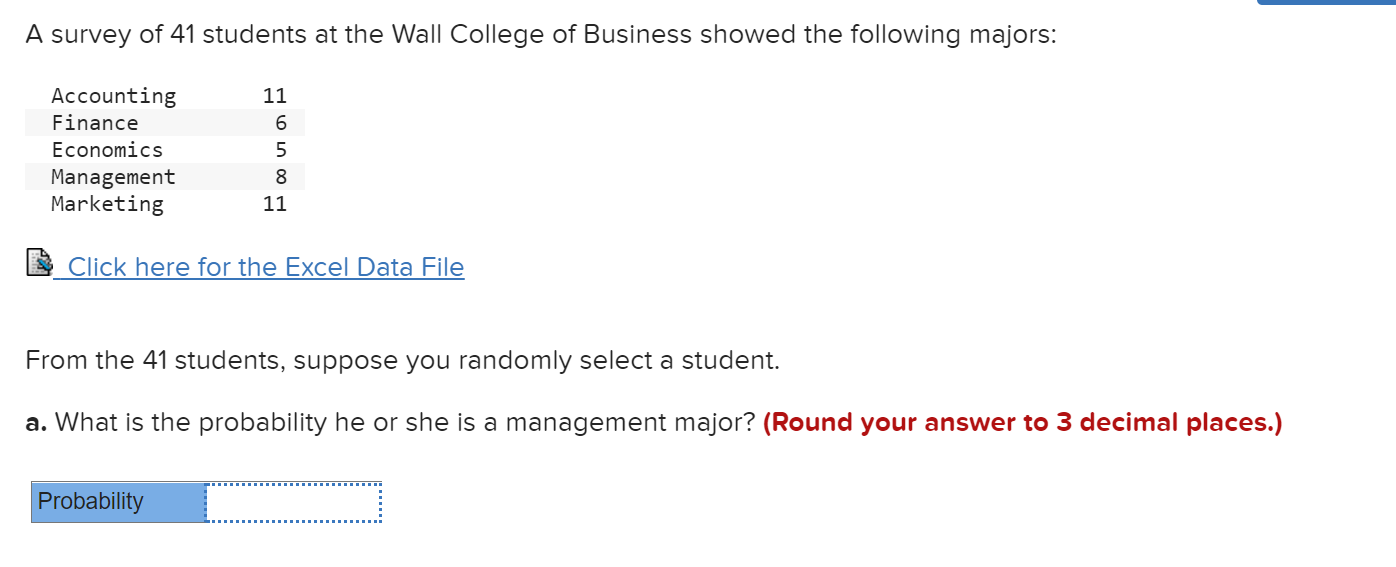 Solved A survey of 41 students at the Wall College of | Chegg.com
