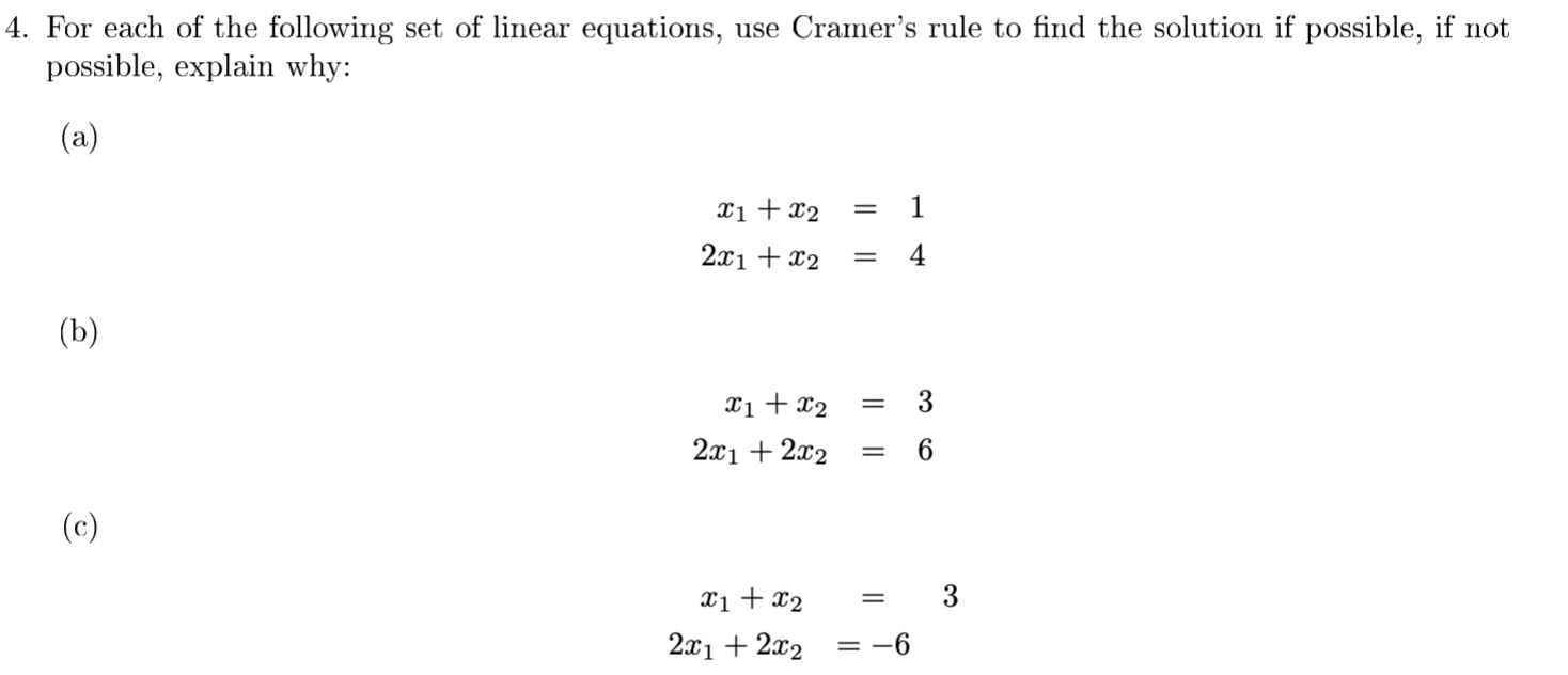 Solved 4. For each of the following set of linear equations, | Chegg.com