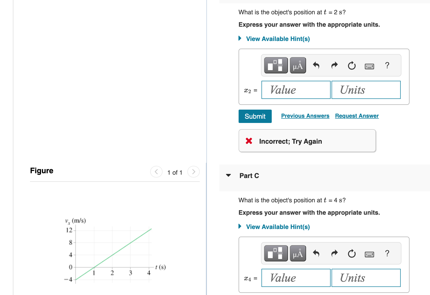 Solved A particle starts from x0 = 22 m at t0 = 0 and moves