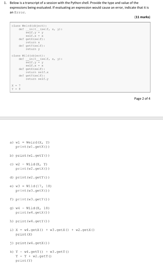 Solved 1. Below is a transcript of a session with the Python | Chegg.com