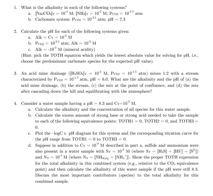 Solved 1. What is the alkalinity in each of the following | Chegg.com