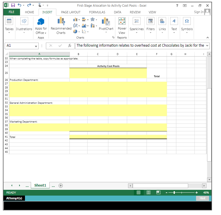 Solved Activity Cost Pools using Excel's Absolute Cell | Chegg.com