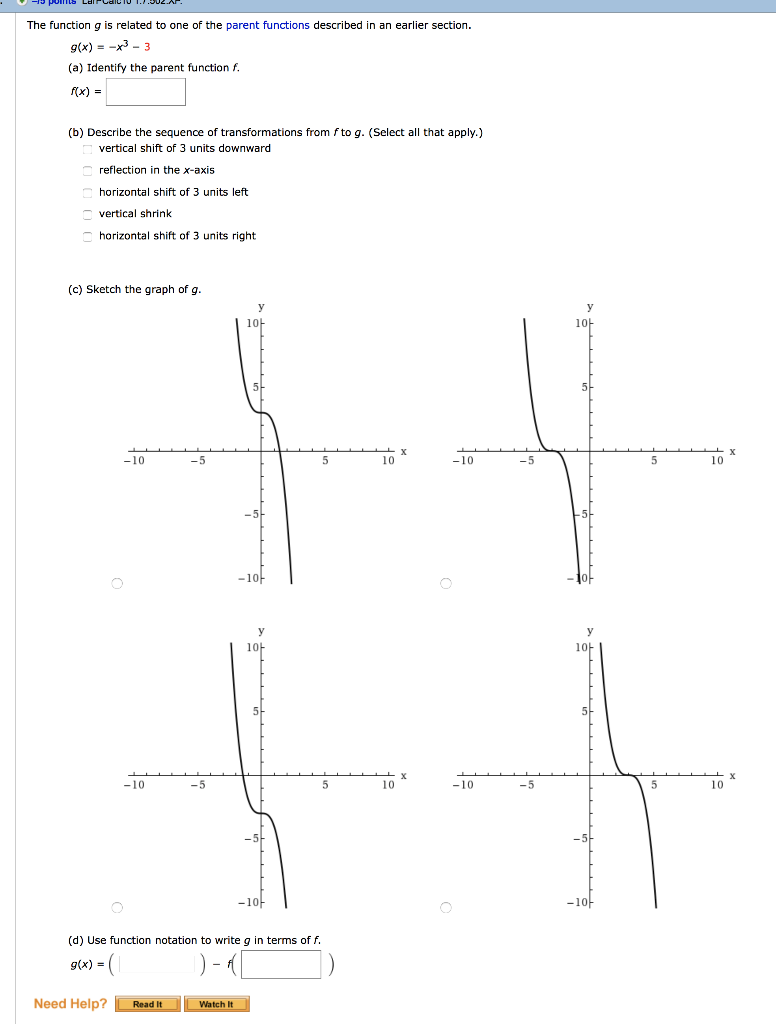 Solved The function g is related to one of the parent | Chegg.com