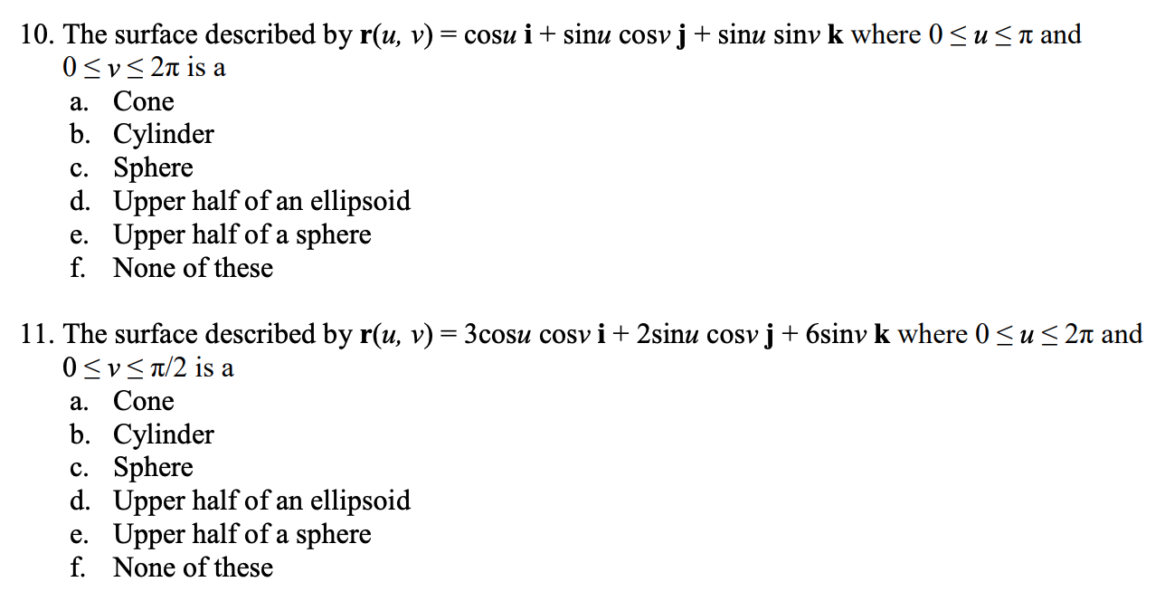 Solved 10 The Surface Described By R U V Cosu I Si Chegg Com