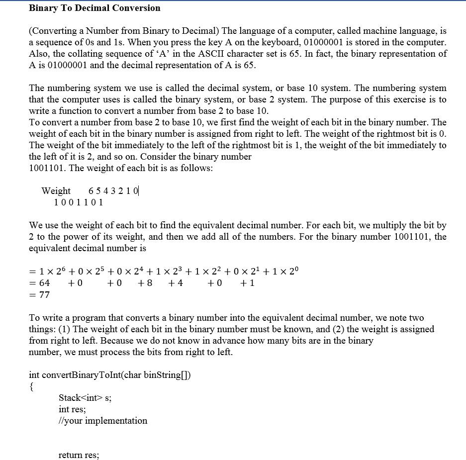 Solved Binary To Decimal Conversion (Converting a Number | Chegg.com