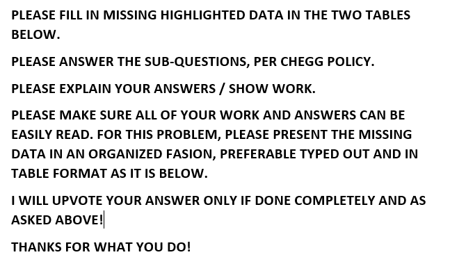 Solved PLEASE FILL IN MISSING HIGHLIGHTED DATA IN THE TWO | Chegg.com