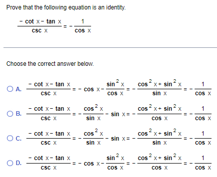 Solved Prove that the following equation is an identity. | Chegg.com