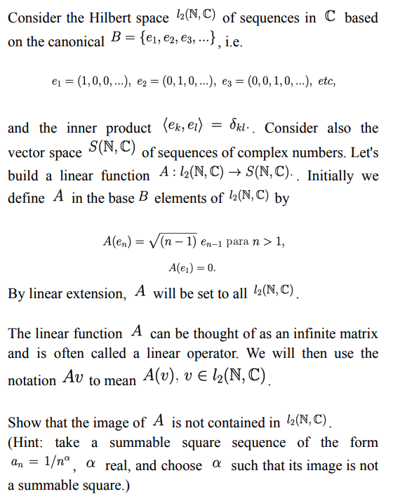 Solved Consider the Hilbert space l2(N,C) of sequences in C | Chegg.com