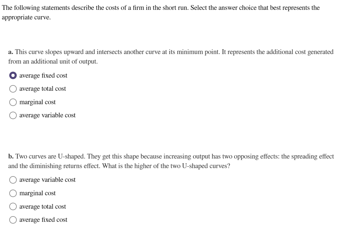 Solved The Following Statements Describe The Costs Of A Firm | Chegg.com