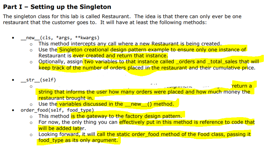 Solved Python - I need help with setting up a singleton. I | Chegg.com