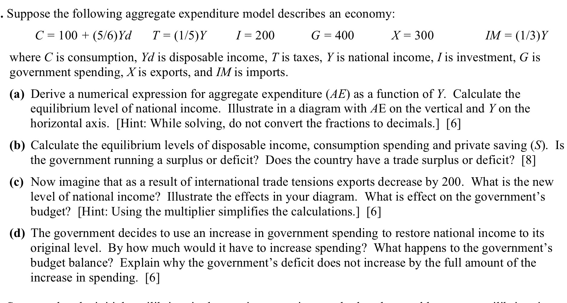 . Suppose the following aggregate expenditure model | Chegg.com