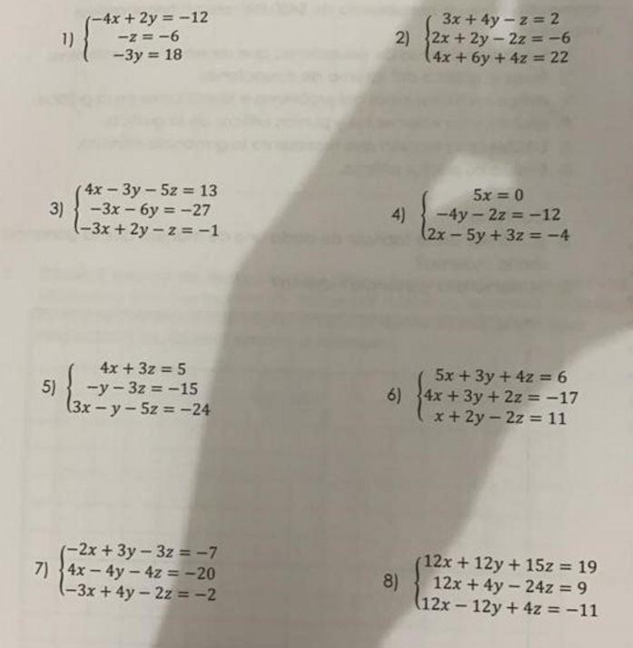 Solved 1) - 4x + 2y = -12 -z = -6 -3y = 18 3x + 4y - z=2 2) | Chegg.com