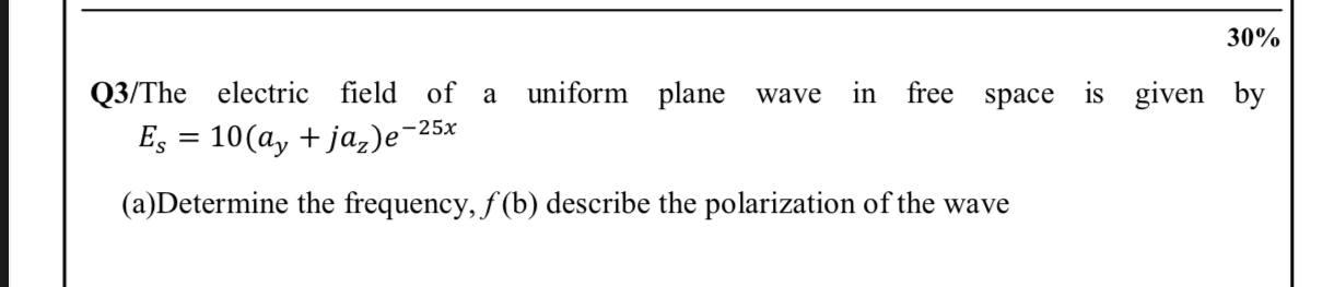 Solved 30% Uniform Plane Wave In Free Space Is Given By | Chegg.com