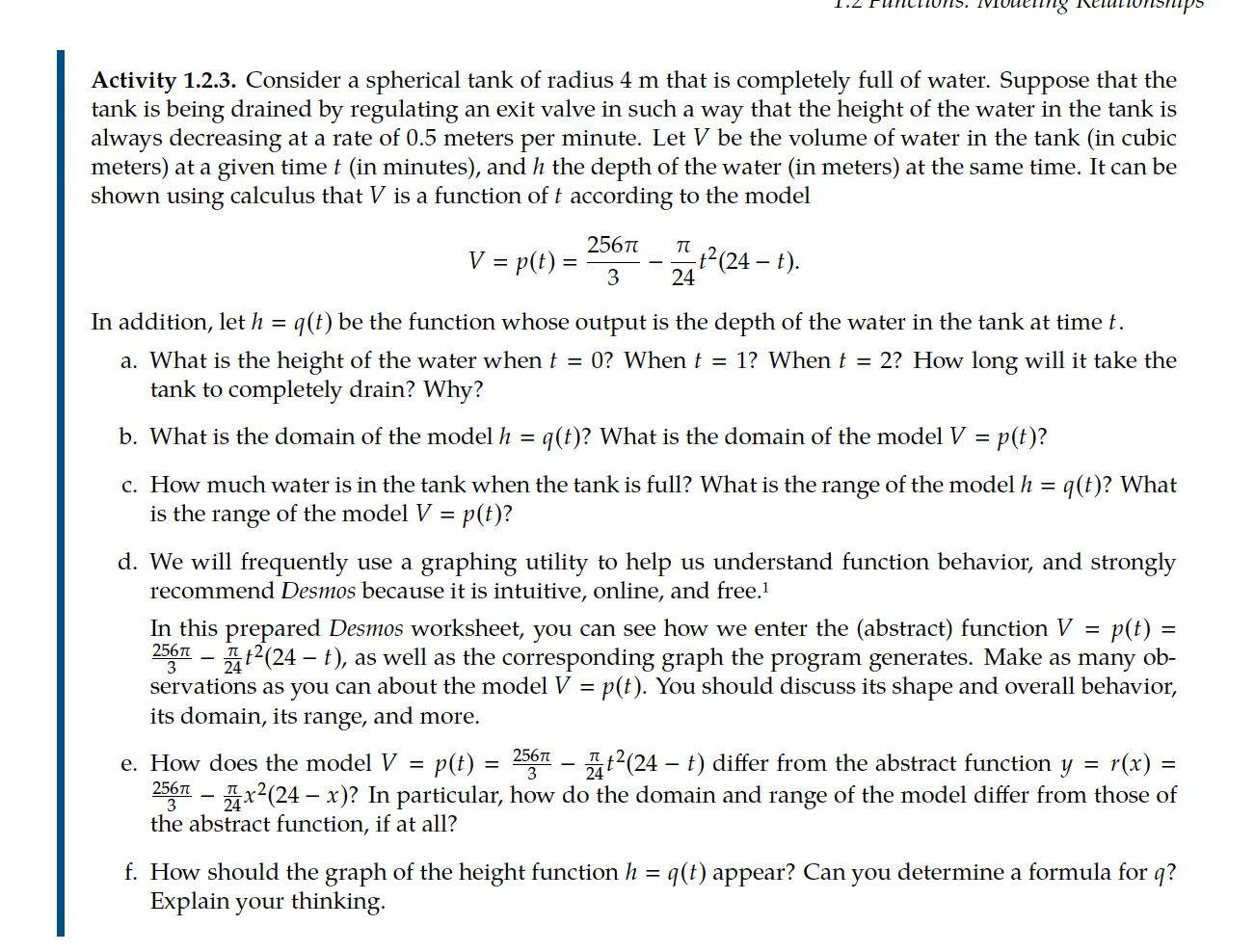 Solved Activity 1.2.3. Consider a spherical tank of radius 4 | Chegg.com