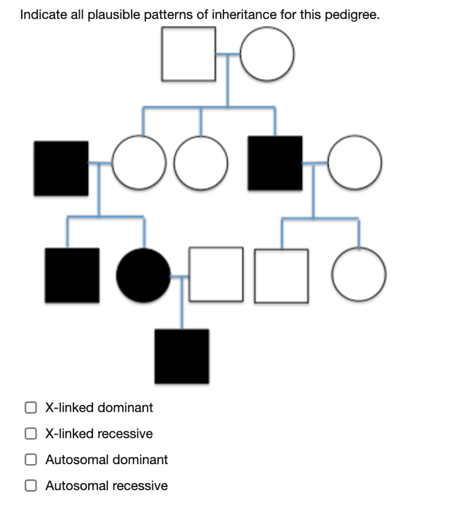 Solved Indicate all plausible patterns of inheritance for | Chegg.com