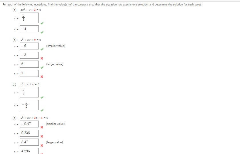 Solved For each of the following equations, find the | Chegg.com